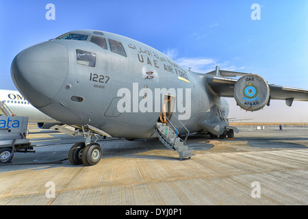 Boeing c-17 Globemaster III auf dem Display während der Dubai Airshow 2013, Vereinigte Arabische Emirate Stockfoto