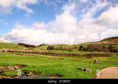 Archäologische Ausgrabungen in Vindolanda eine römische Auxiliarkastell (Castrum) südlich der Hadrianswall in Nordengland Stockfoto