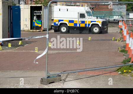 Springfield Road, Belfast, UK 19. April 2014 Tatort der republikanischen Tommy Crossan ermordet. Stockfoto