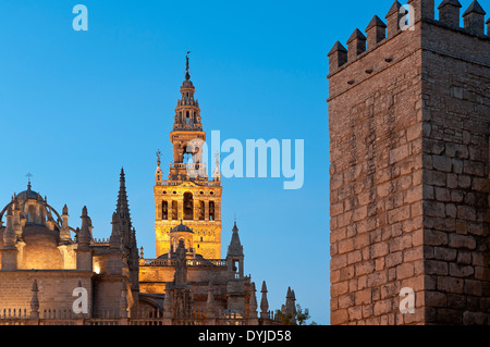 Kathedrale, der Giralda und der königlichen Alcazar, Sevilla, Region von Andalusien, Spanien, Europa Stockfoto