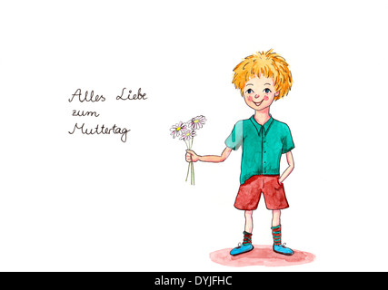 Aquarell malen kleiner Junge Blumen mit ... Aquarell malen kleiner Junge Blumen mit ...