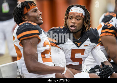 Austin, Texas, USA. 19. April 2014. 19. April 2104: Texas Longhorns Sicherheit Josh Turner (5) während der jährlichen Texas Football Orange-weiss Scrimmage am Darrell K Royal-Texas Memorial Stadium in Austin, TX. © Csm/Alamy Live-Nachrichten Stockfoto