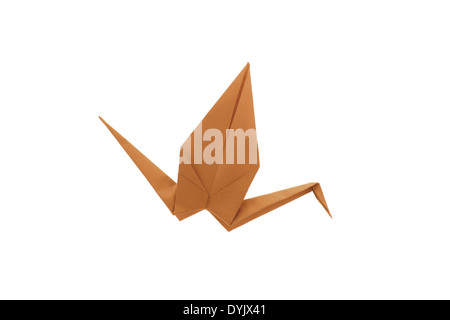 Eine orange Origami Vogel isoliert auf weiss Stockfoto