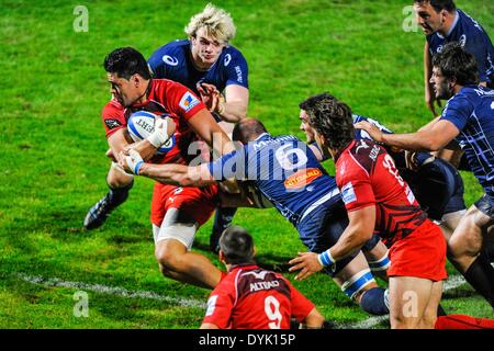 Castres, Frankreich. 18. April 2014. Top14 Herren Rugby Union. Castres gegen Montpellier. Alex TULOU (Mhr) © Action Plus Sport/Alamy Live News Stockfoto