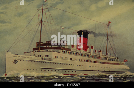 Farbe-Postkarten-Blick von der Isle Of Man Steam Packet Company Fähre "Dame von Mann" Umzug zügig über die irische See, UK, 1939 Stockfoto