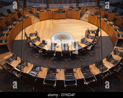 Die Siambr oder diskutieren Kammer im Senedd oder Walisische Nationalversammlung Gebäude Stockfoto