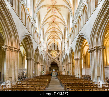Hauptschiff der Wells Cathedral, Wells, Somerset, England, Vereinigtes Königreich Stockfoto