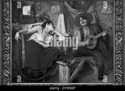 Portugal, Lissabon: Malerei 'O Fado"durch José Malhoa im Museo Do Fado in schwarz / weiß-version Stockfoto