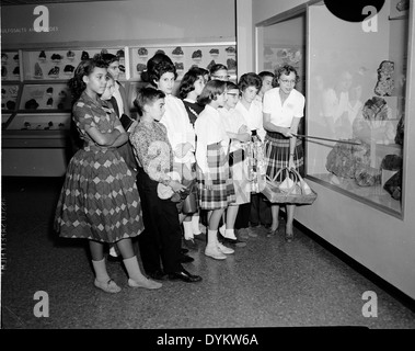 Schulkinder besuchen die Hall of Gems & Minerals, wo sie eine Vielzahl geologischer Exemplare erkunden. Die Ausstellung zeigt die vielfältige Welt der Edelsteine und Mineralien und fördert das pädagogische Lernen über Erdwissenschaften. Stockfoto