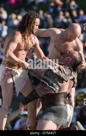 Gladiator an "Natale di Roma" historische Gedenken der Gründung von Rom anlässlich des Jubiläums 2767 Stockfoto