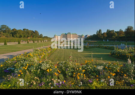 Gärten mit Schloss Belvedere Palace, obere Belvedere, Wien, Wiener, Österreich Stockfoto