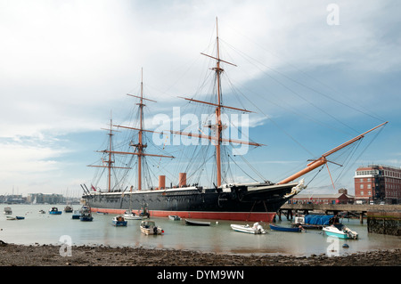 HMS Warrior vertäut im Hafen von Portsmouth Stockfoto