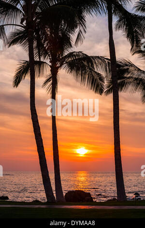 Sonnenuntergang am Strand, Kohala Coast, Big Island, Hawaii, USA Stockfoto