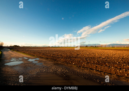 die Bahn gehen durch die Felder in dem Plan von Friaul-Julisch-Venetien Stockfoto