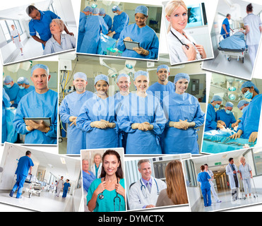 Mediziner-team Männer und Frauen Ärzte Pflegepersonal im Krankenhaus Pflege für ältere Patienten, die Durchführung der Operation im Operationssaal Stockfoto