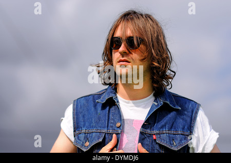 BENICASSIM, Spanien - 15 Juli: Portrait of Justin Young, Führer der englischen Indie rock Band The Vaccines, bei FIB. Stockfoto