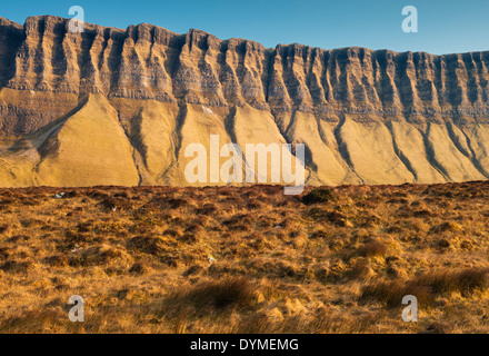 Teil der Nordwand des Benbulben, County Sligo, Irland, einer der kultigsten Naturgegebenheiten Irlands Stockfoto