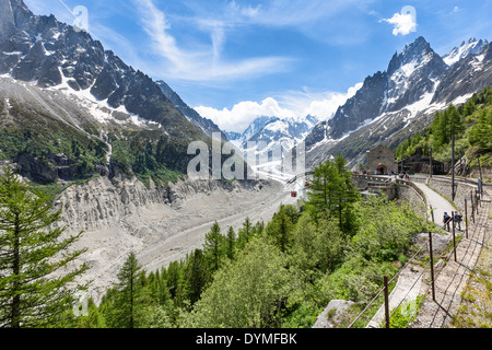 Mer de Glace Gletscher gesehen vom Montevers Bahnhof, Chamonix, Frankreich Stockfoto