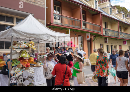 Sydney Australien, New South Wales, The Rocks Market, George Street, Bezirk, Gebäude, Shopping Shopper Shopper shoppen Geschäfte Markt Märkte Marktplatz kaufen Stockfoto