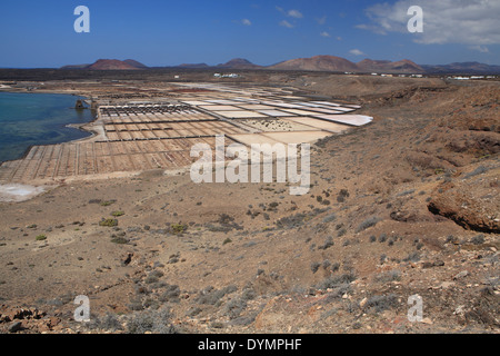 Salinas de Janubio (Salinen) in der Nähe von Yaiza, Lanzarote, Kanarische Inseln Stockfoto