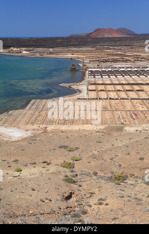 Salinas de Janubio (Salinen) in der Nähe von Yaiza, Lanzarote, Kanarische Inseln Stockfoto