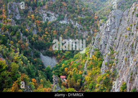 Blick über das Bodetal / Bode-Tal in die Harzer Berge, Thale, Sachsen-Anhalt, Deutschland Stockfoto