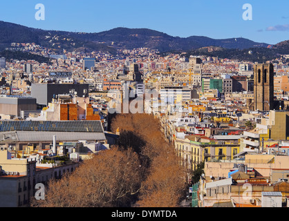 Luftaufnahme von La Rambla in Barcelona, Katalonien, Spanien Stockfoto