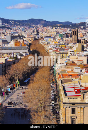 Luftaufnahme von La Rambla in Barcelona, Katalonien, Spanien Stockfoto