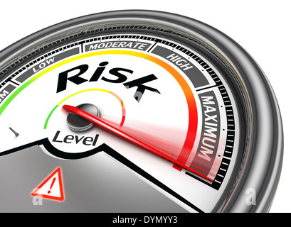 Risiko konzeptionelle Pegelanzeige, isoliert auf weißem Hintergrund Stockfoto