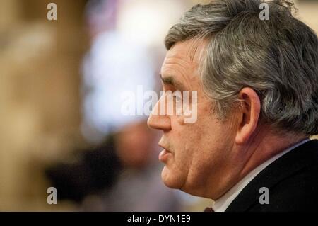 Glasgow, Schottland, UK, 22. April 2014. Der ehemalige Premierminister und Kanzler, das Rechte achtbare, Gordon Brown, MP, machte seine erste Rede im Namen der Better Together-Kampagne unter Sir Charles Wilson Building, University of Glasgow. Dienstag, 22. April 2014. Bildnachweis: Wullie Marr/Alamy Live-Nachrichten Stockfoto