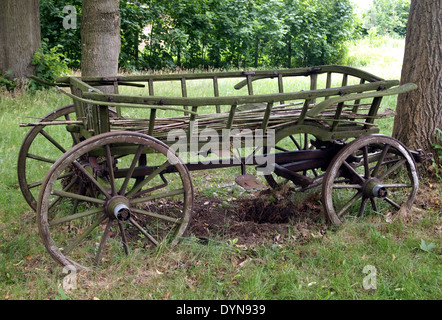 alten Holzkarren auf Wald-Hintergrund Stockfoto