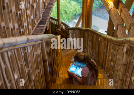 Kaukasische Mädchen mit digital-Tablette auf Schritte Stockfoto
