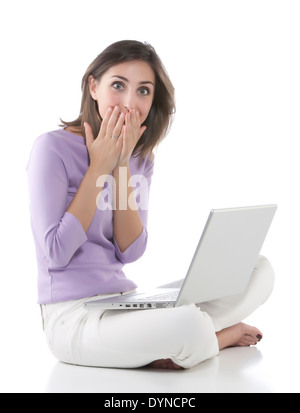Keuchende Frau mit laptop Stockfoto