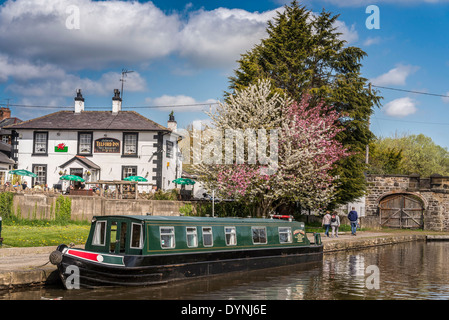 Das schmale Boot Becken an das Pontcysyllte-Aquädukt am Llangollen Kanal. Stockfoto