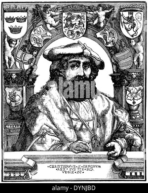 Christian II., König von Dänemark (geboren am 2 Juli 1481, gestorben 4 Februar 1559). Nach einem zeitgenössischen Stich Stockfoto