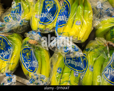 Marke-Chiquita-Bananen sind in einem Supermarkt in New York gesehen. Stockfoto