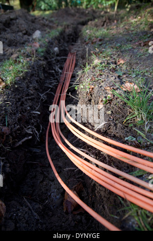 Fibre optic Luftführung für B4RN in die Lune Valley, Lancashire Stockfoto