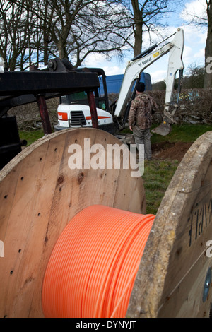 Fibre optic Luftführung für B4RN in die Lune Valley, Lancashire Stockfoto