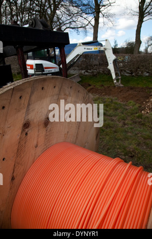 Fibre optic Luftführung für B4RN in die Lune Valley, Lancashire Stockfoto