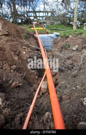 Fibre optic Luftführung für B4RN in die Lune Valley, Lancashire Stockfoto