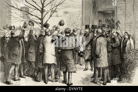 Robert Koch (1843-1910). Deutscher Arzt. Berlin, Ovation deutsche und ausländische Ärzte, Dr. Koch, verlassen des Krankenhauses. Stockfoto