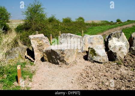 Illegal gesperrte Fußweg Wales Coast Path, Lamby, Cardifff, Süd-Wales, UK. Stockfoto