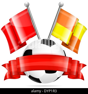 Fußball Poster mit Fußball, Fahnen und Farbband, isoliert auf weißem Hintergrund Stockfoto