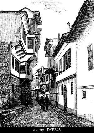 Straße in der alten Stadt, Ohrid, Mazedonien, Illustration aus sowjetischen Enzyklopädie, 1927 Stockfoto