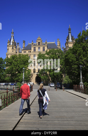 Schweriner Schloss, Brücke, das Schloss Park, Mecklenburg Western Pomerania, Deutschland, Europa Stockfoto