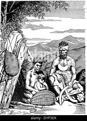Indigene Australier Familie, Illustration aus sowjetischen Enzyklopädie, 1926 Stockfoto