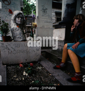 Das Grab von Jim Morrison. Lead-Sänger der Rockband Türen in Père Lachaise Friedhof, Paris, 1983 Stockfoto