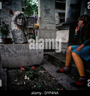 Das Grab von Jim Morrison. Lead-Sänger der Rockband Türen in Père Lachaise Friedhof, Paris, 1983 Stockfoto