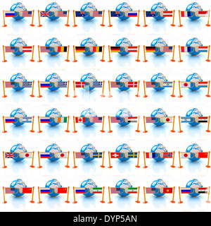 Eingestellt von dreidimensionalen Bild der Flaggen der Welt auf einem weißen Hintergrund Stockfoto