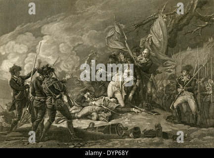 Ca. 1850 antiken Gravur, der Tod von General Montgomery in der Angriff von Quebec, Dezember 1775 von John Trumbull. Stockfoto